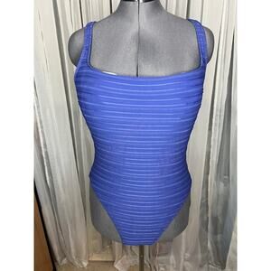 Anne Klein one piece swimsuit ribbed blue